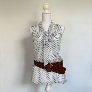 White & blue polka dot shear blouse.